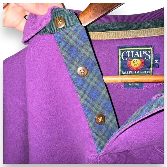 80s Purple Chaps Ralph Lauren L/S Polo Shirt Size M - Picture 8 of 9